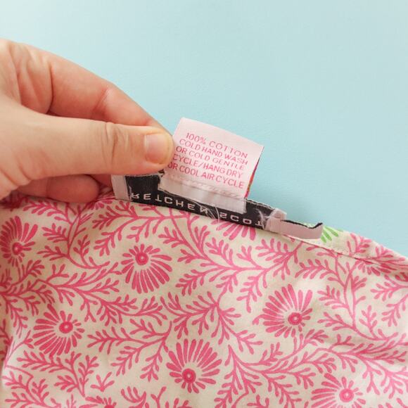 Gretchen Scott Okeefe Pink Green Trim Pattern Tunic Top Size Large 100% Cotton - Picture 6 of 7